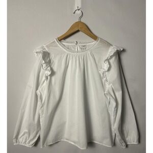 J.Crew Shirt Womens 2XL White Long Sleeve Ruffle Cotton Blouse Re-Imagined BF621